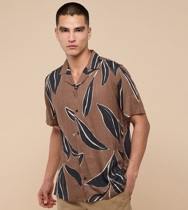 R&B  Casual Shirts - Brown Short Sleeves