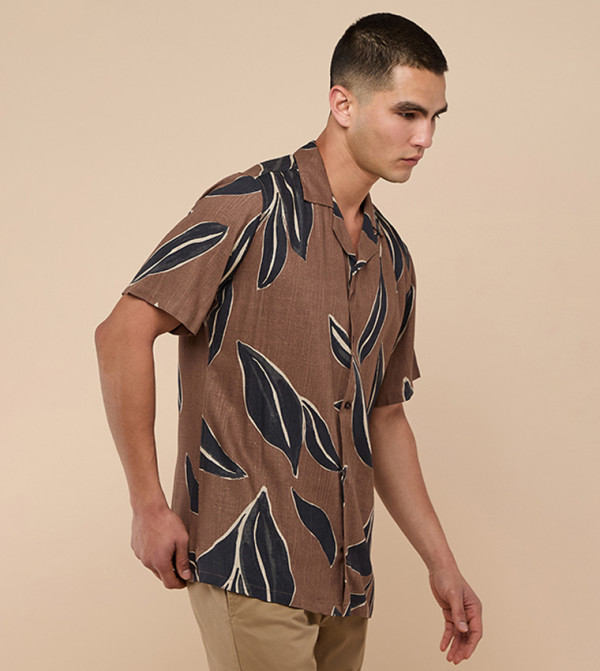 R&B  Casual Shirts - Brown Short Sleeves