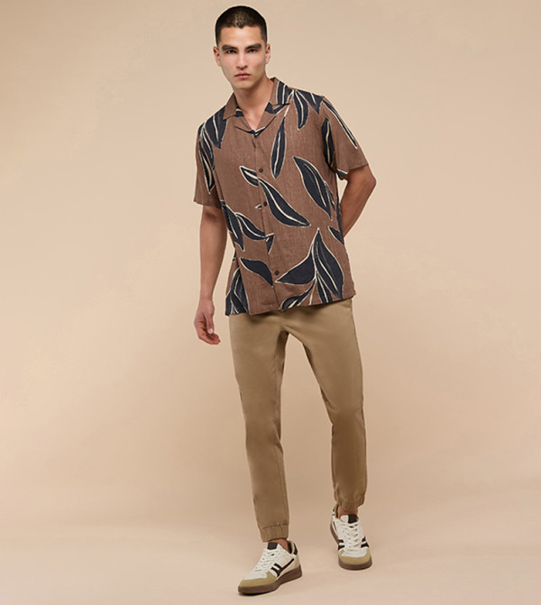R&B  Casual Shirts - Brown Short Sleeves
