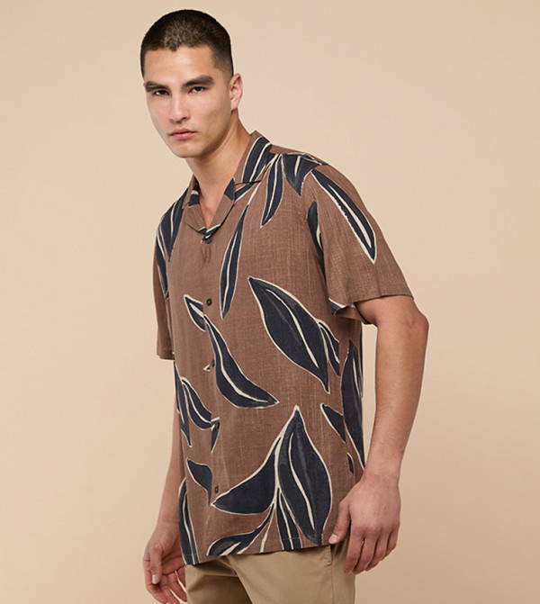 R&B  Casual Shirts - Brown Short Sleeves