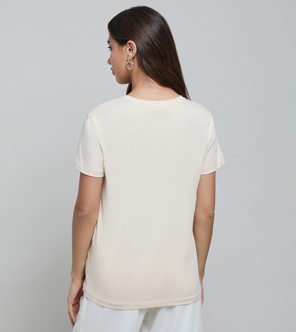 R&B  T-Shirts - Beige Short Sleeve T-Shirts