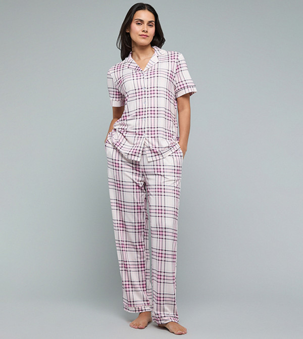 R&B  checkered-plaid-w - Pink Pyjama Set
