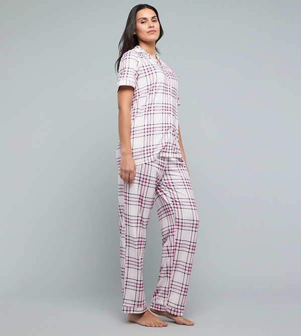 R&B  checkered-plaid-w - Pink Pyjama Set