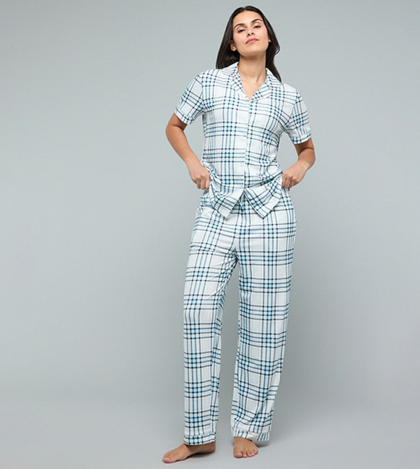 أر آند بي  checkered-plaid-w - أزرق فاتح Pyjama Set