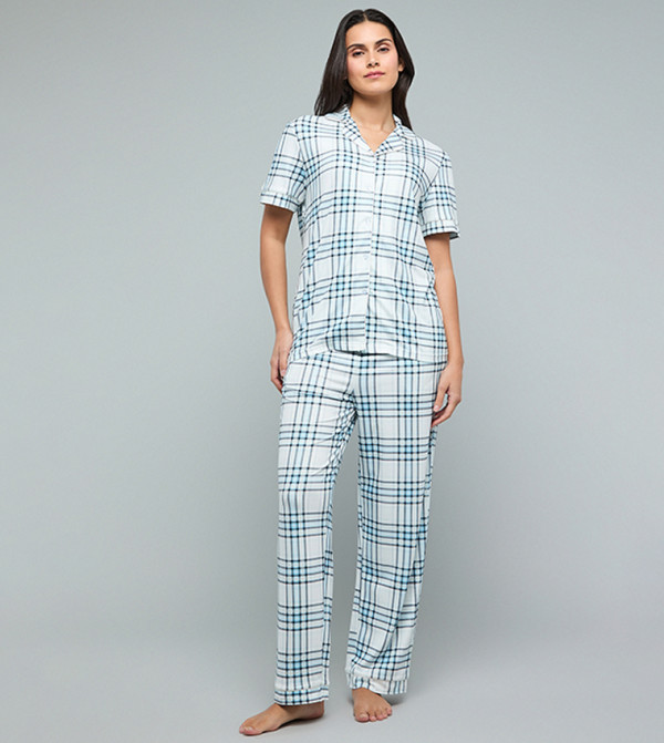 أر آند بي  checkered-plaid-w - أزرق فاتح Pyjama Set