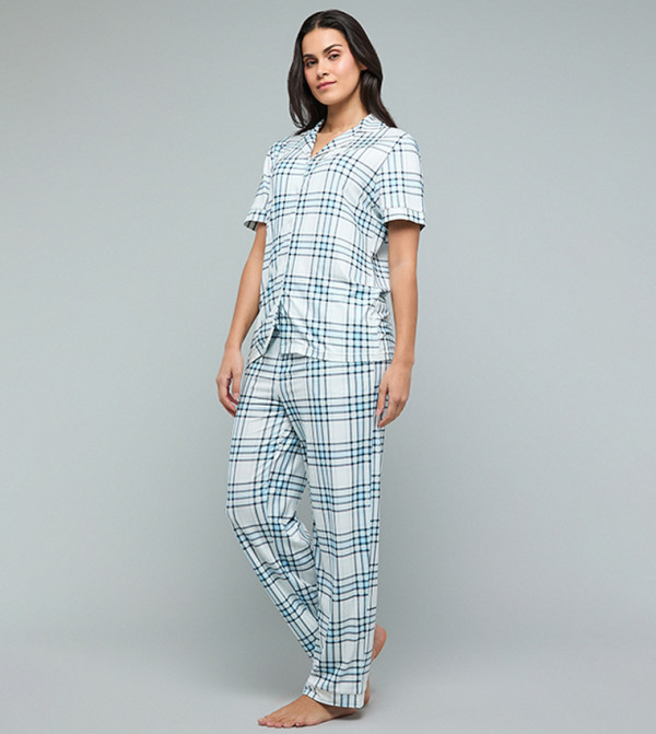 أر آند بي  checkered-plaid-w - أزرق فاتح Pyjama Set
