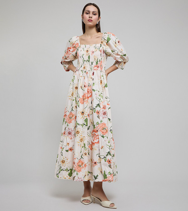 R&B  floral-dresses-march - Cream Maxi Dresses