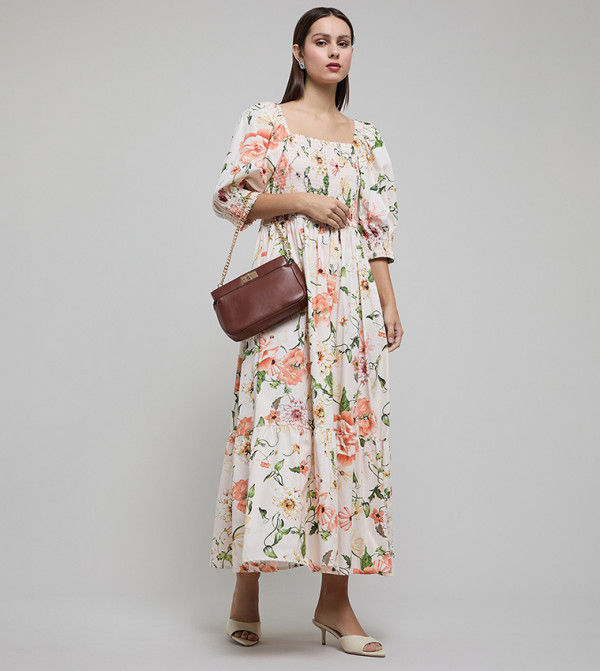 R&B  floral-dresses-march - Cream Maxi Dresses
