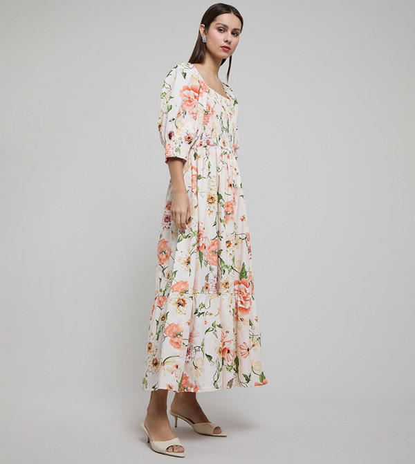 R&B  floral-dresses-march - Cream Maxi Dresses
