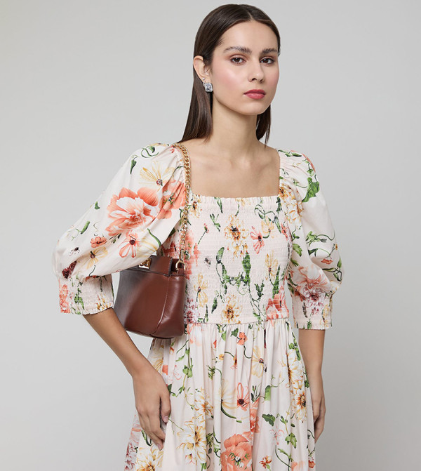R&B  floral-dresses-march - Cream Maxi Dresses