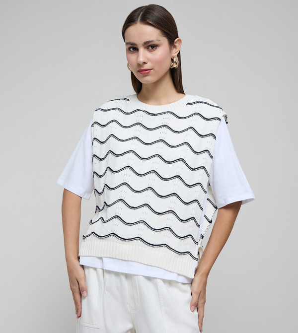 R&B  Sweaters & Cardigans - Ivory Round Neck Sweaters