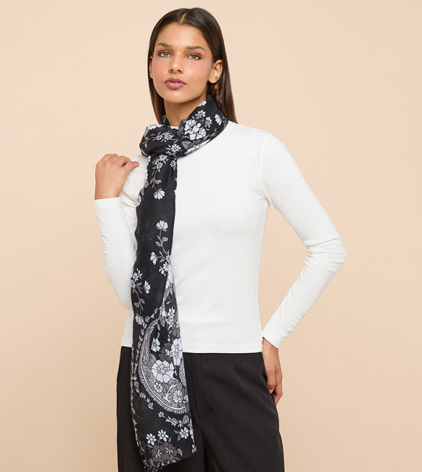 R&B  Woven Scarves - BLACK Woven Scarves