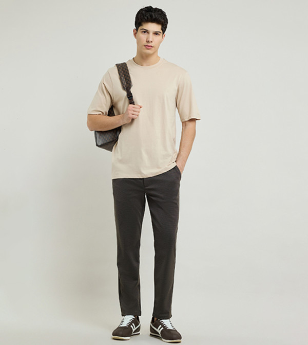 R&B  Clothing - Beige Round Neck T-Shirts