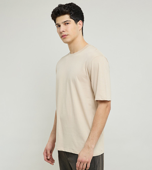R&B  Clothing - Beige Round Neck T-Shirts