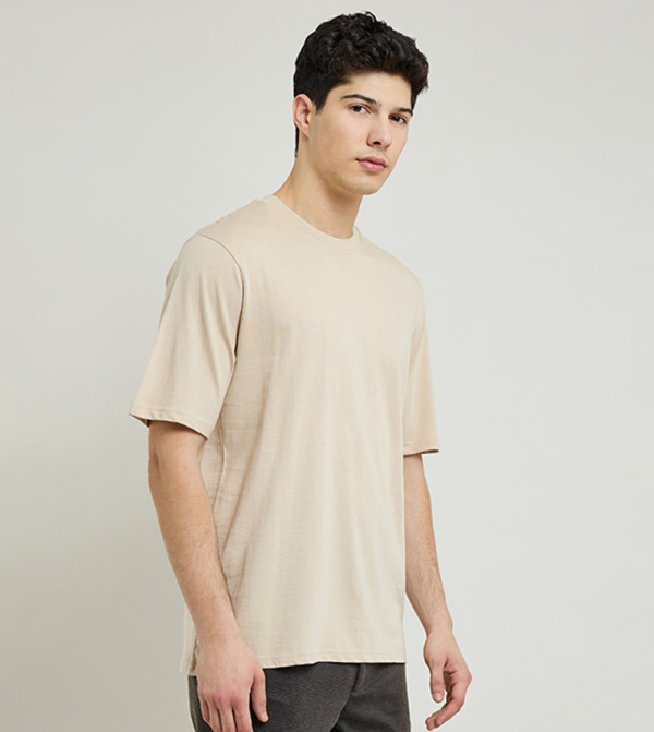 R&B  Clothing - Beige Round Neck T-Shirts