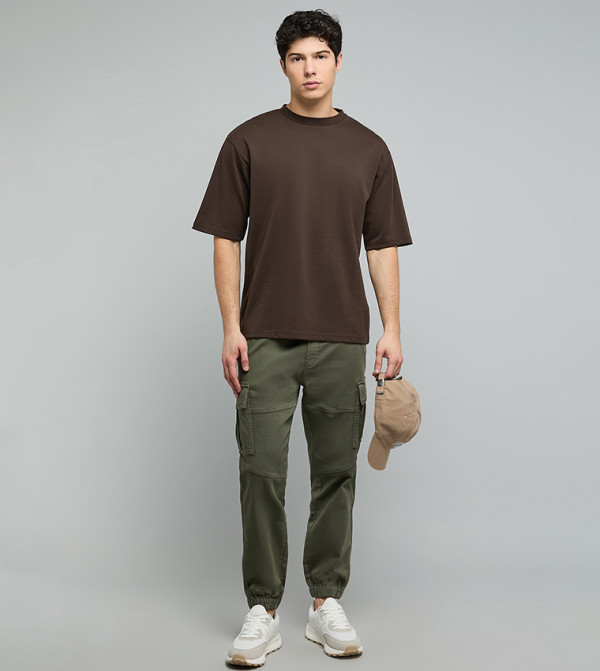 R&B - Dark Brown Round Neck T-Shirts