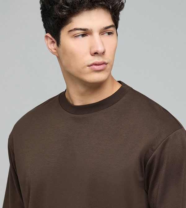 R&B - Dark Brown Round Neck T-Shirts