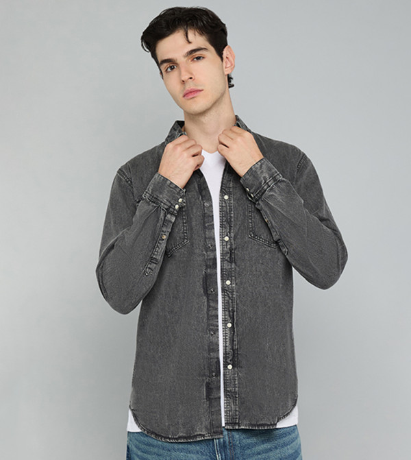 أر آند بي  قميص كاجوال - رمادي Long Sleeves