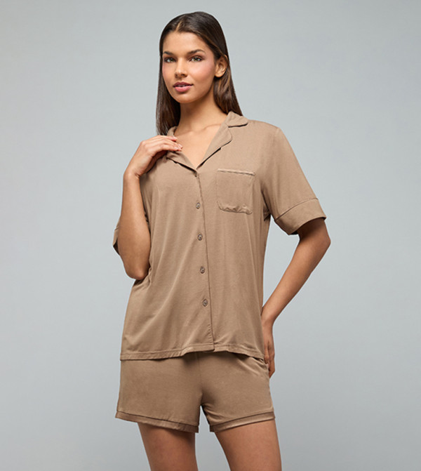 أر آند بي  ملابس نوم - بني  Pyjama Set