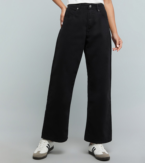 أر آند بي بناطيل جينز - أسود Wide Leg Jeans