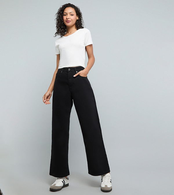 أر آند بي بناطيل جينز - أسود Wide Leg Jeans