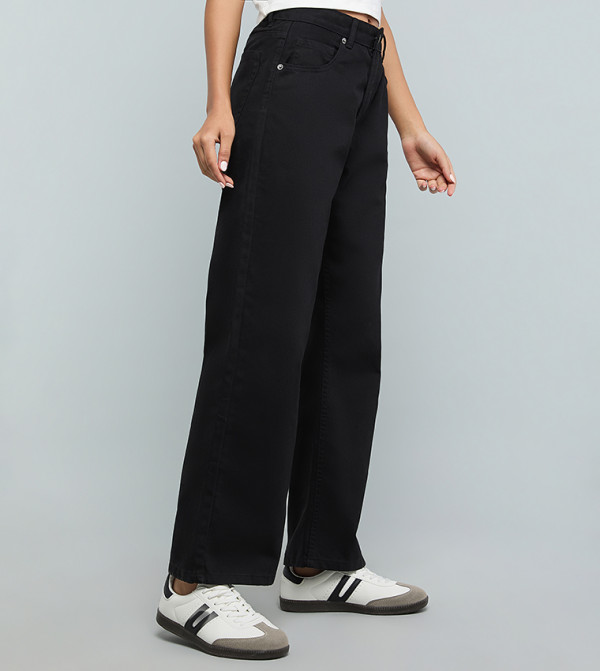 أر آند بي بناطيل جينز - أسود Wide Leg Jeans