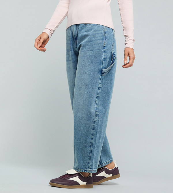أر آند بي  بوي فريند جينز - أزرق Boyfriend jeans