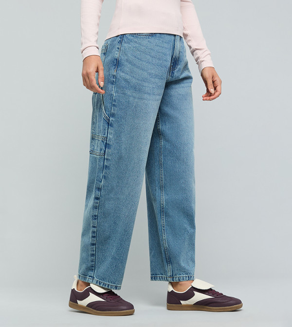 أر آند بي  بوي فريند جينز - أزرق Boyfriend jeans