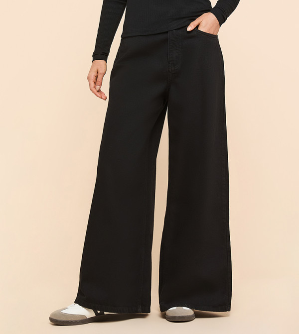 أر آند بي  بناطيل جينز - أسود Wide Leg Jeans