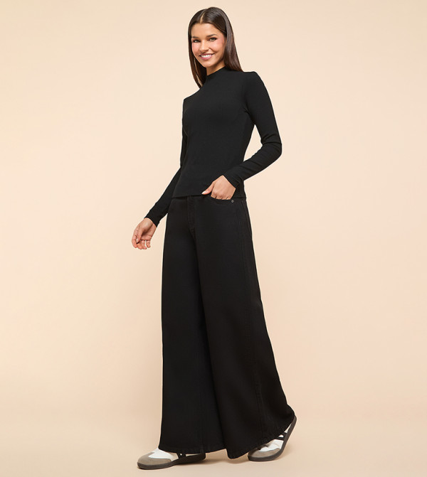 أر آند بي  بناطيل جينز - أسود Wide Leg Jeans