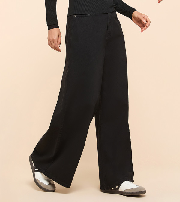 أر آند بي  بناطيل جينز - أسود Wide Leg Jeans