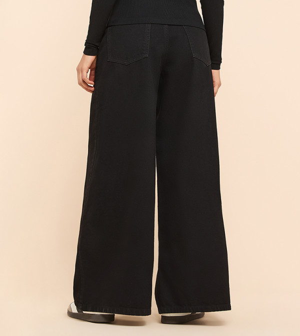 أر آند بي  بناطيل جينز - أسود Wide Leg Jeans