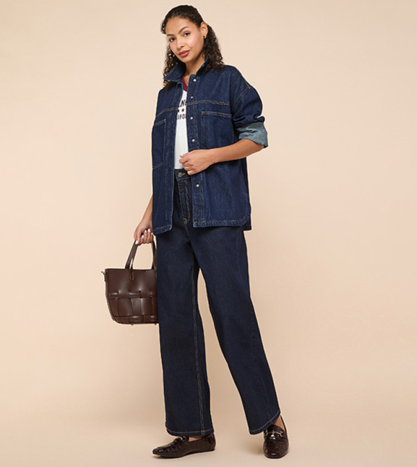 R&B  Clothing - Navy Wide Leg Jeans