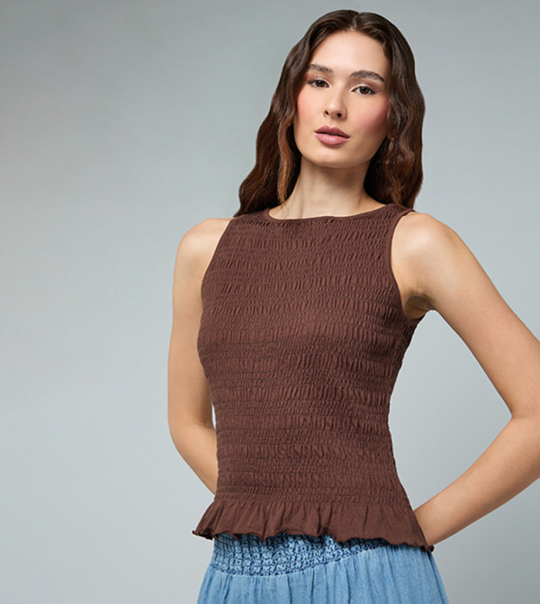 R&B  Sleeveless Tops - Brown Sleeveless Tops
