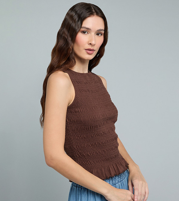 R&B  Sleeveless Tops - Brown Sleeveless Tops