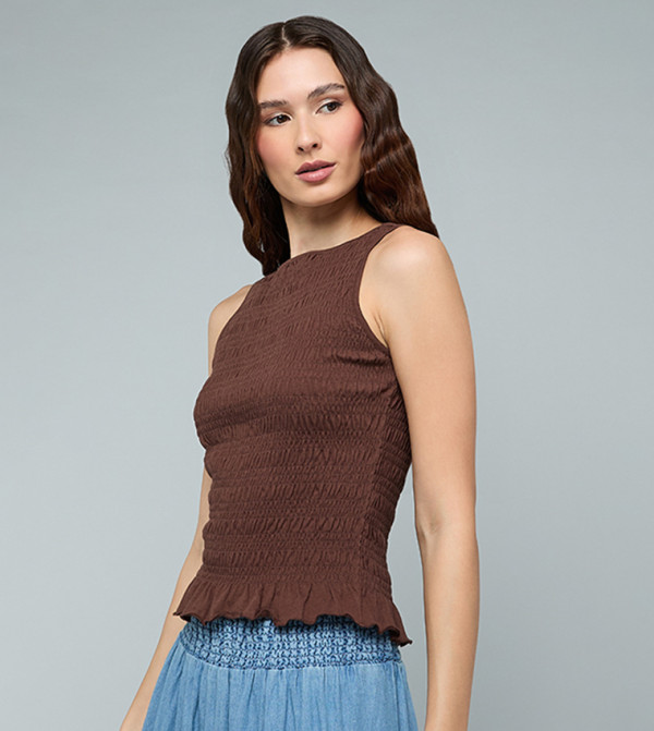 R&B  Sleeveless Tops - Brown Sleeveless Tops