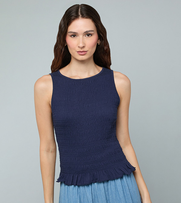 R&B  Sleeveless Tops - Navy Sleeveless Tops