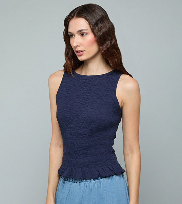 R&B  Sleeveless Tops - Navy Sleeveless Tops