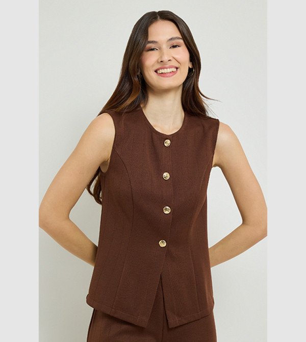 R&B Sleeveless Tops - Brown Sleeveless Tops