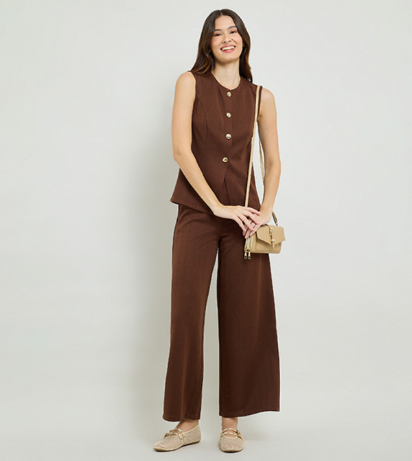 R&B Sleeveless Tops - Brown Sleeveless Tops