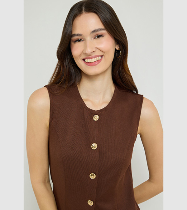 R&B Sleeveless Tops - Brown Sleeveless Tops