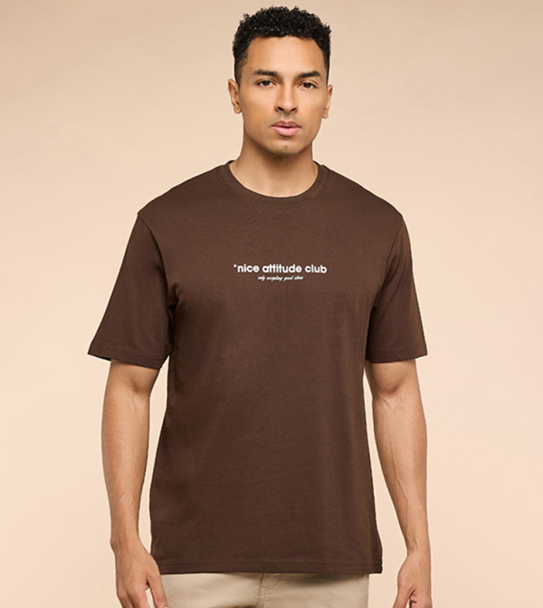 R&B  Clothing - Brown Round Neck T-Shirts