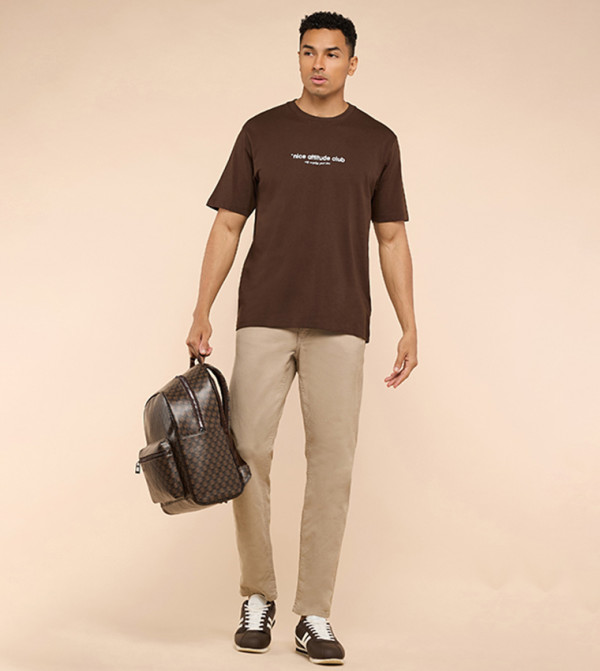 R&B  Clothing - Brown Round Neck T-Shirts