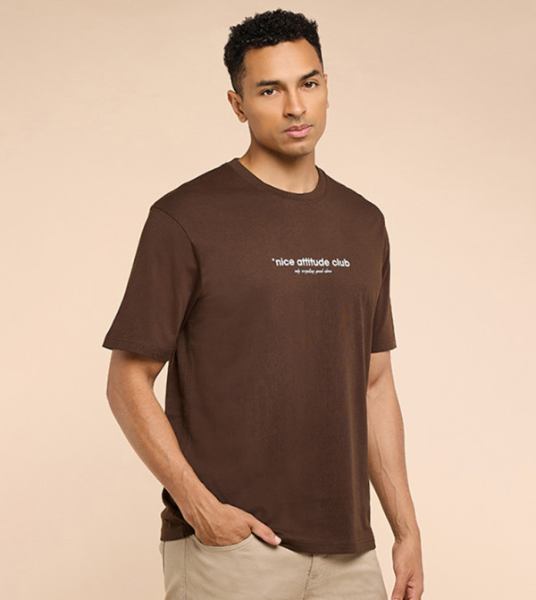 R&B  Clothing - Brown Round Neck T-Shirts