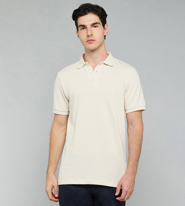 أر آند بي  textured-neutral-linen - بيج قمصان بولو