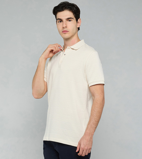 أر آند بي  textured-neutral-linen - بيج قمصان بولو