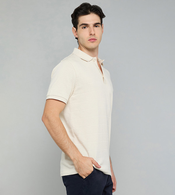 أر آند بي  textured-neutral-linen - بيج قمصان بولو