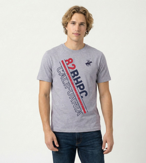 Beverly Hills Polo Club  Clothing - Grey Round Neck T-Shirts