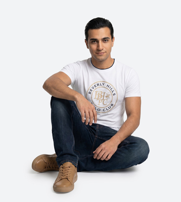 Beverly Hills Polo Club  Round Neck T-Shirts - White Round Neck T-Shirts