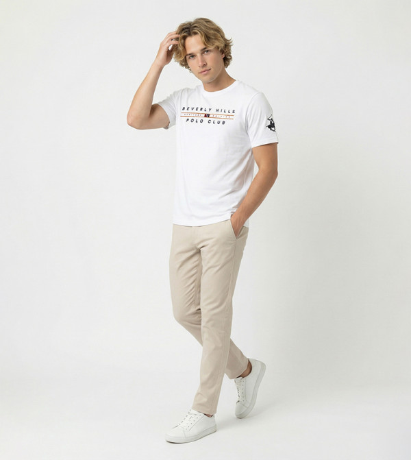 Beverly Hills Polo Club  Round Neck T-Shirts - White Round Neck T-Shirts